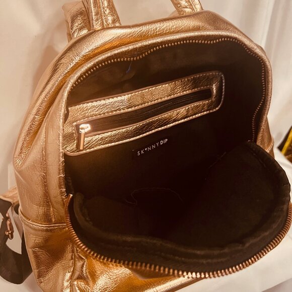 Skinnydip-Rose Gold Metallic Back Pack-11" x 11" x 5"- Roomy-Adjust. Straps-Zip - Picture 10 of 13